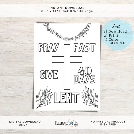 Pray fast give days lent coloring page cross coloring page easter printables lent kids activity lenten color ash wednesday