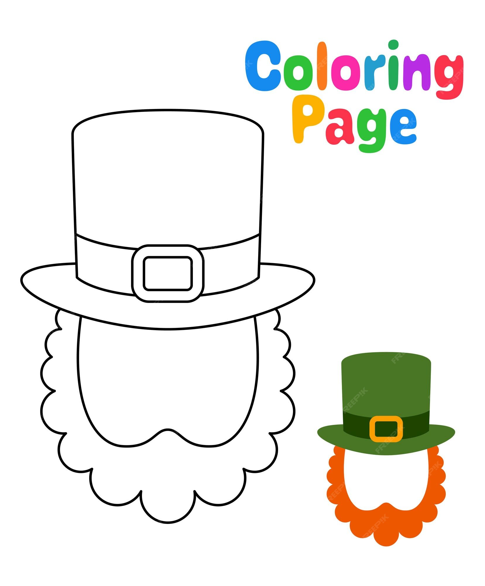 Premium vector coloring page with leprechaun hat with beard for kids