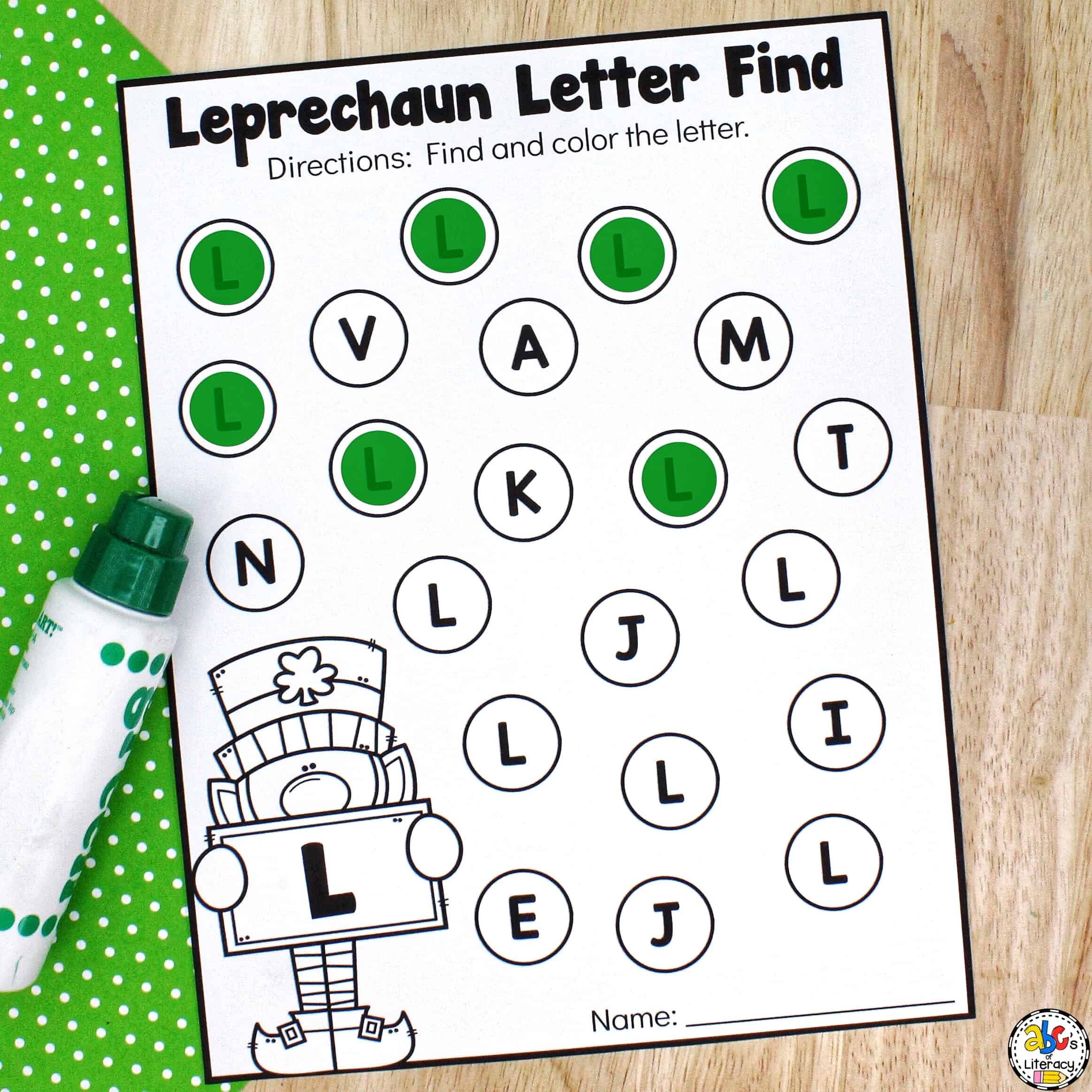 Leprechaun letter find worksheets for preschool