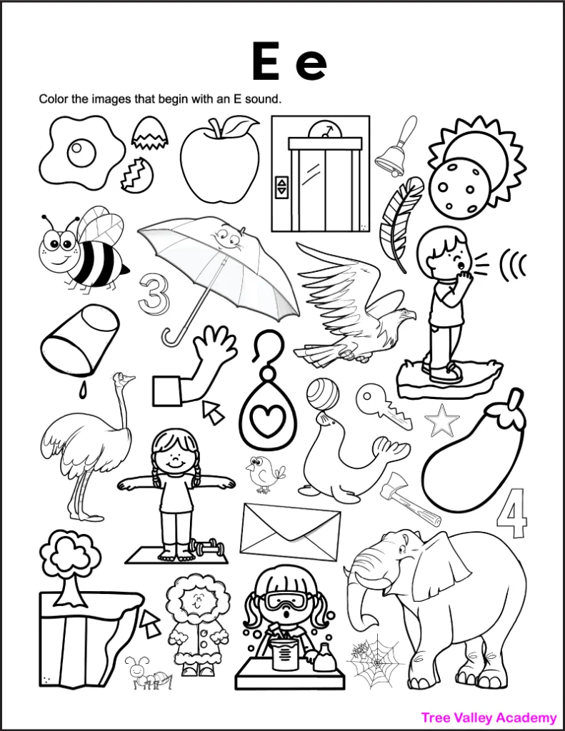 Letter e sound worksheets