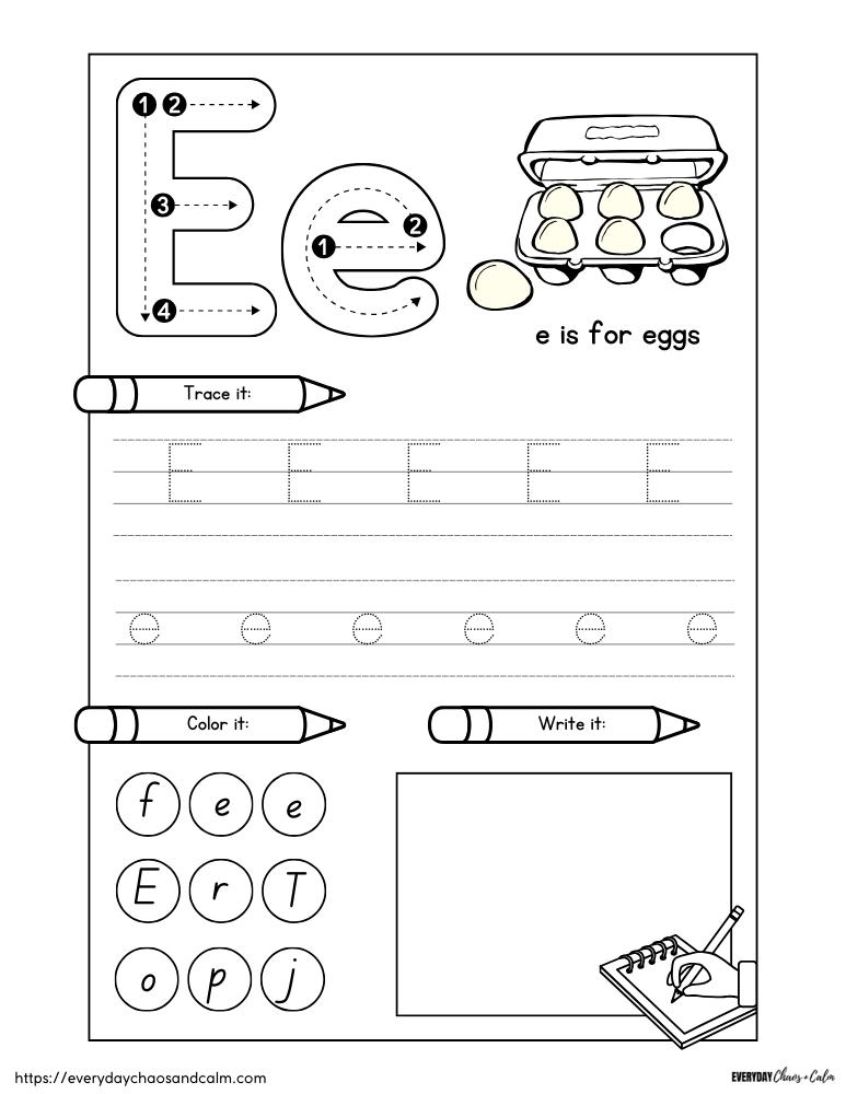 Free printable letter e worksheets