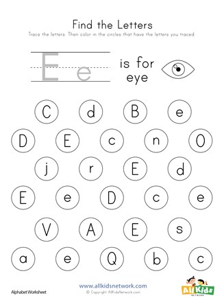 Find the letter e worksheet all kids network