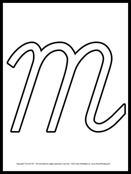 Uppercase letter m cursive outline printable free â the art kit