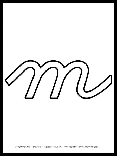 Lowercase letter m cursive outline printable free â the art kit