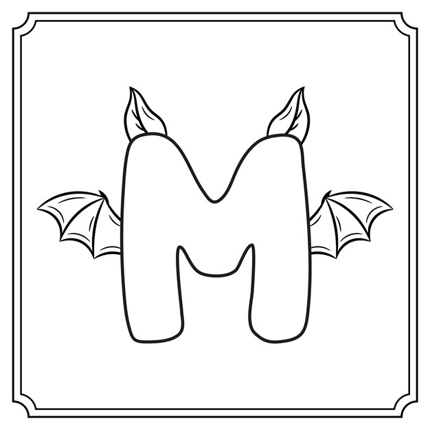 Premium vector halloween english alphabet letter m cute bat theme sketch for coloring