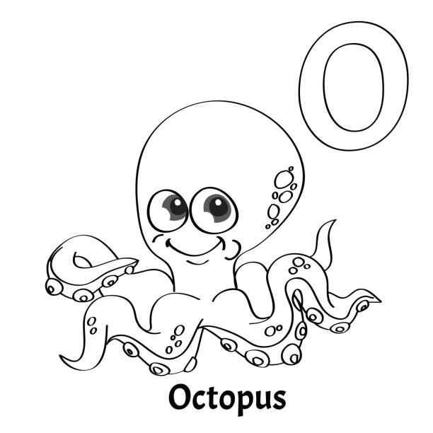 Vector alphabet letter o coloring page octopus stock illustration
