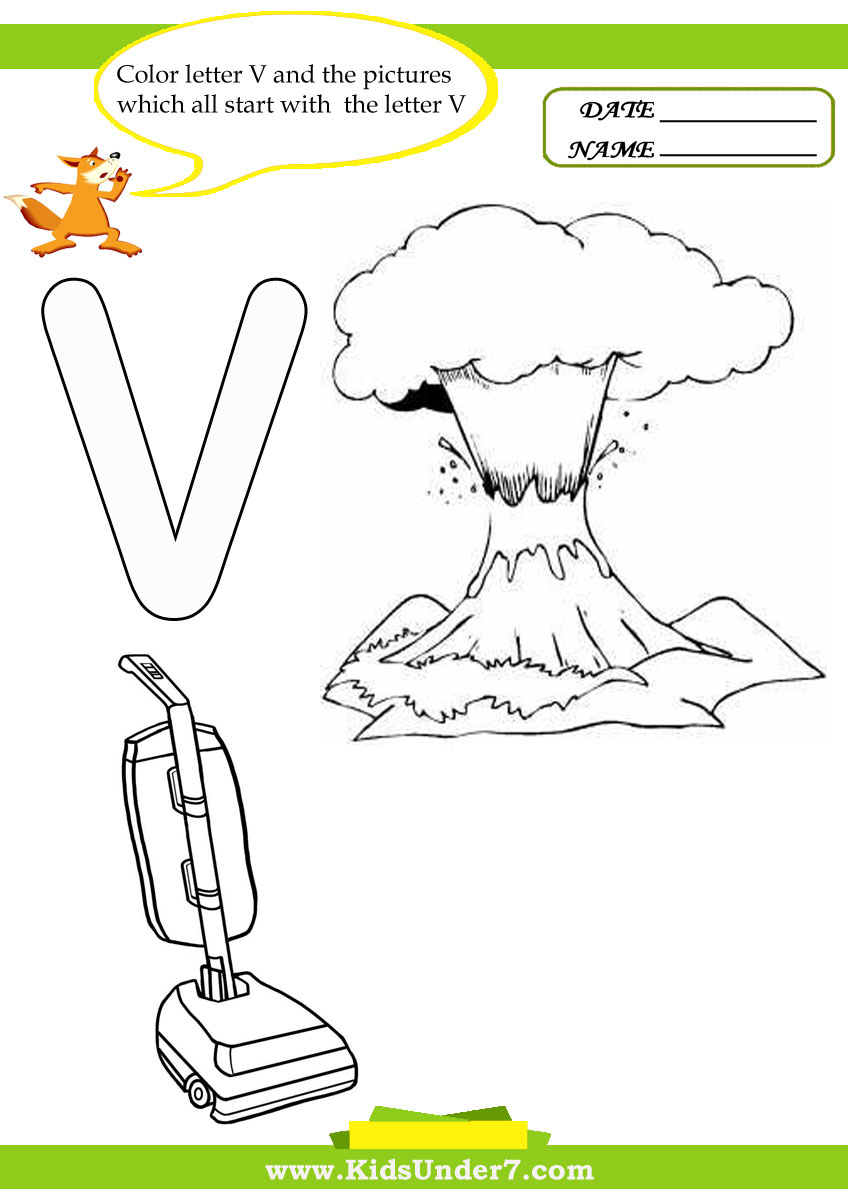 Kids under letter v worksheets and coloring pages
