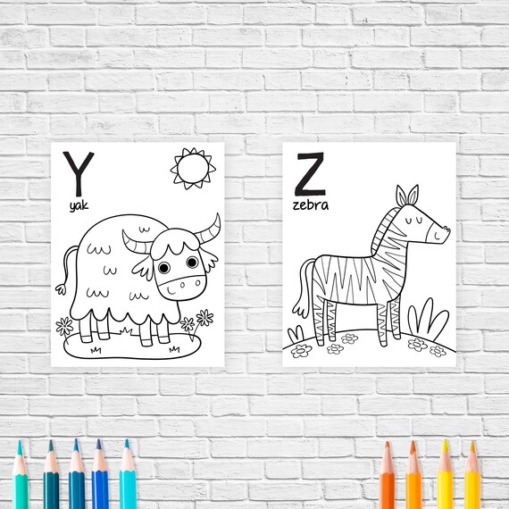 Alphabet english coloring book wild animals colorings printable abc for kids safari animals activity book instant download