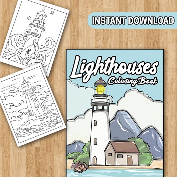 Best value lighthouses coloring book printable lighthouses coloring page for adults instant download