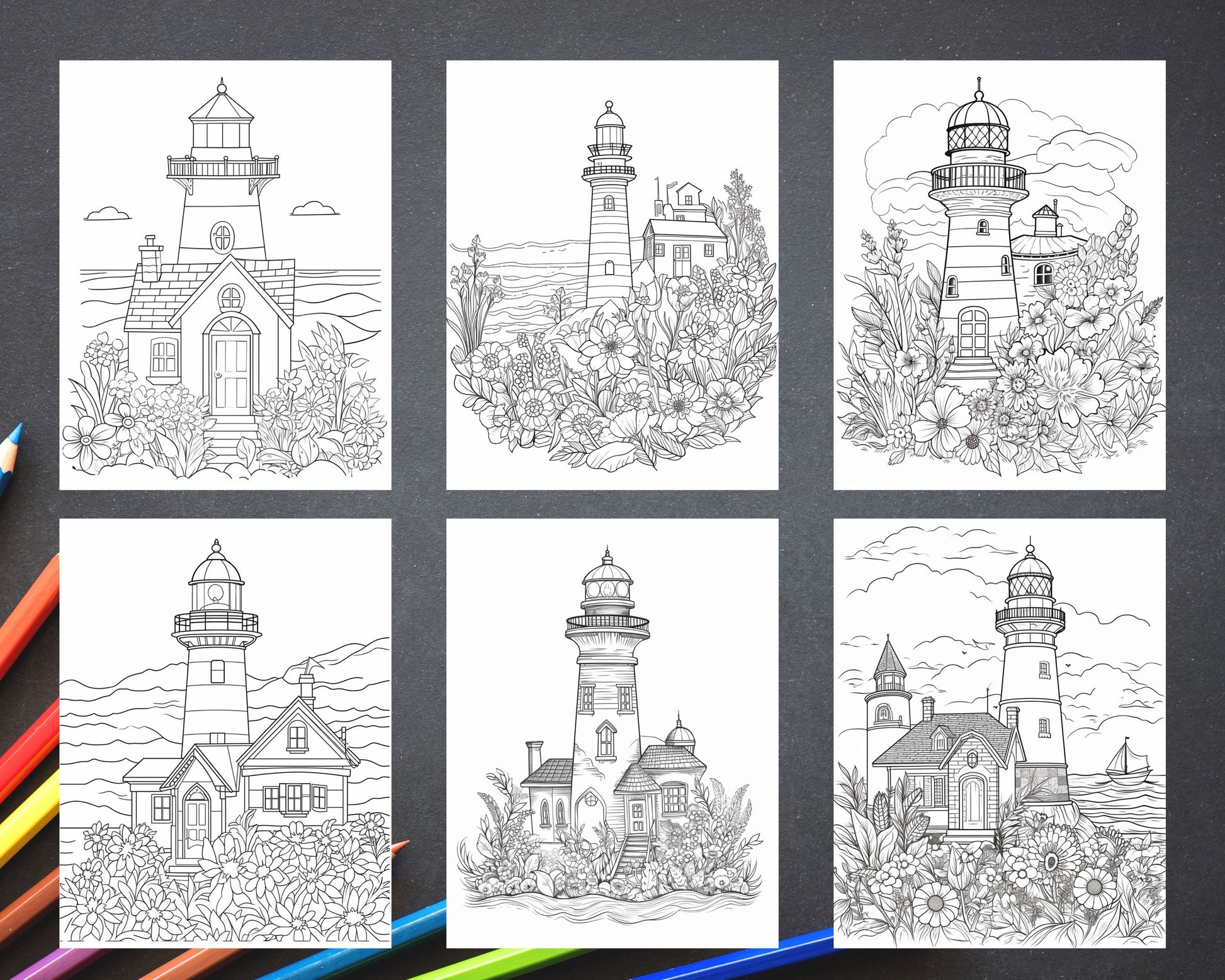 Printable lighthouse scene coloring pages for adults printable pd â coloring