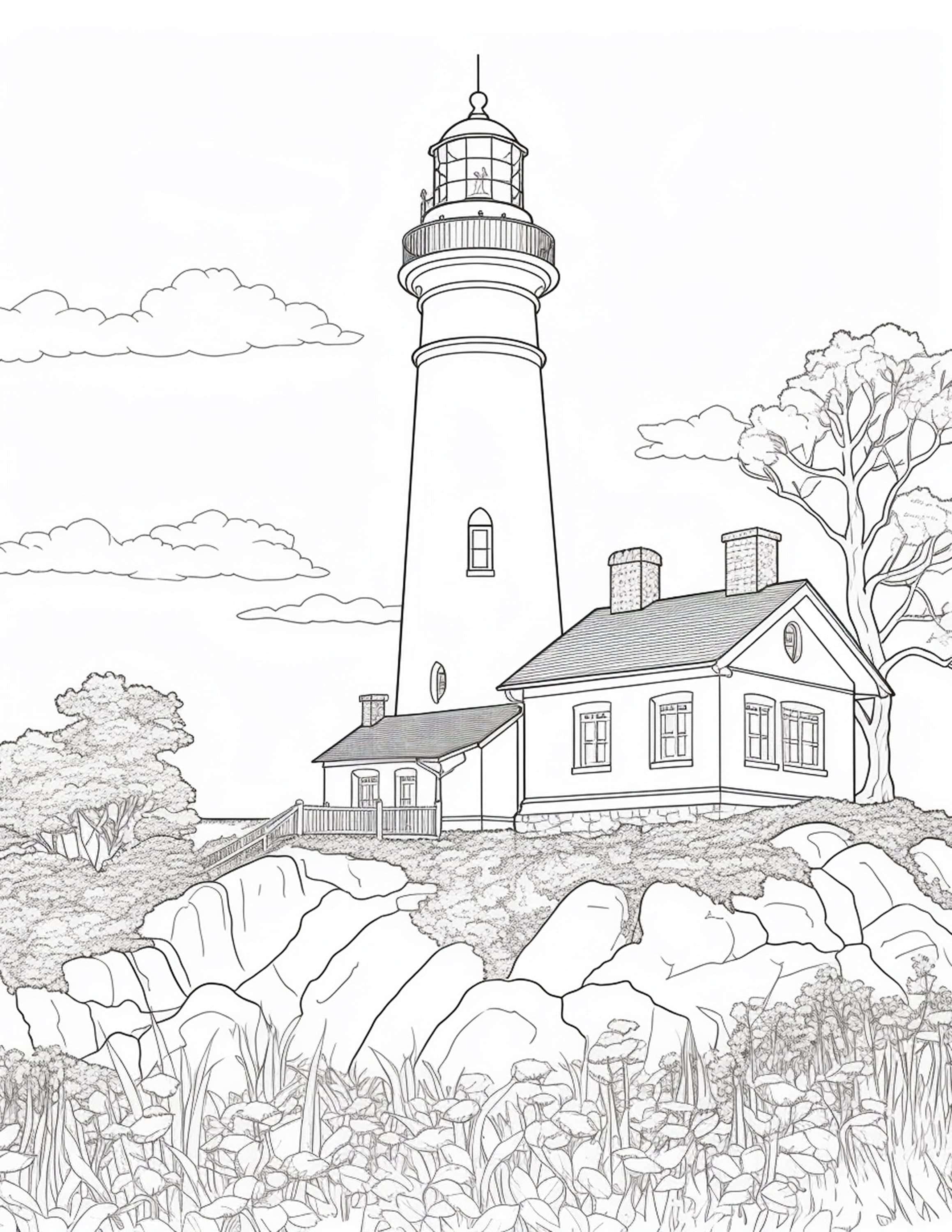 Serene seascape lighthouse coloring pages for adults instant download printable pdf digital product download now