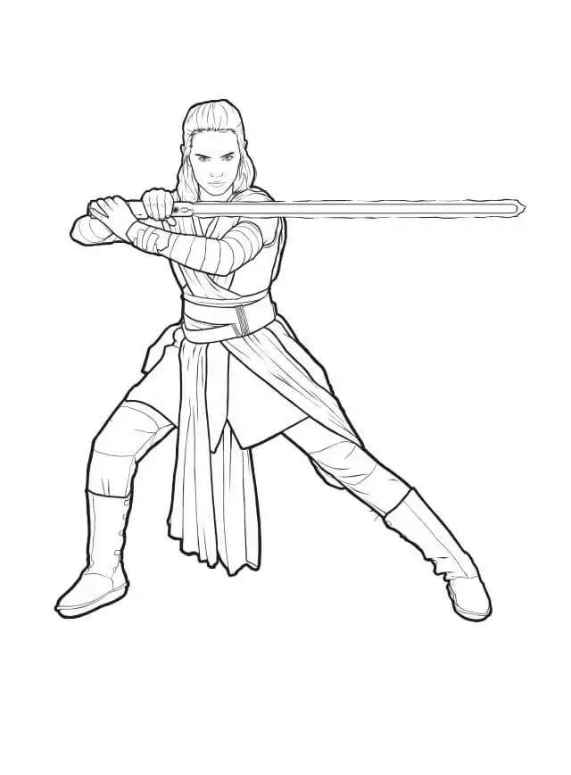 Rey holding lightsaber coloring page
