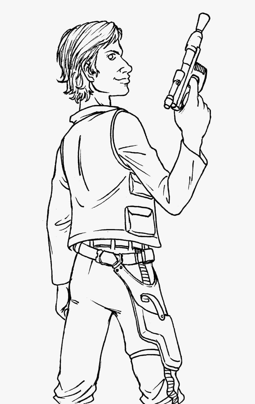 Han solo holding gun coloring page