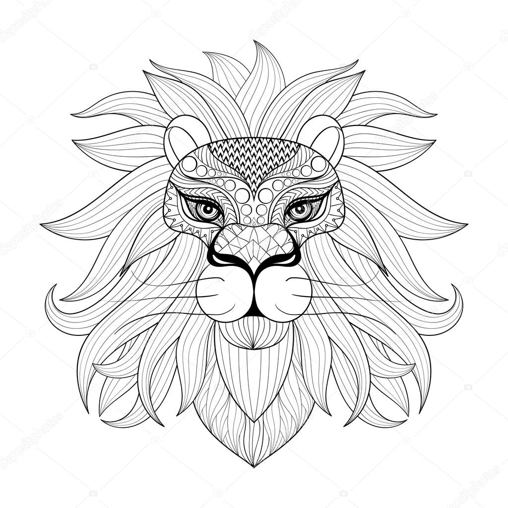 Hand drawn zentangle ornamental lion for adult coloring pages p stock vector by ipanki