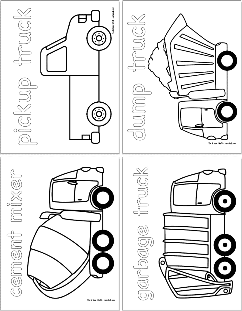 Free printable vehicle coloring pages with names