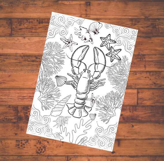 Lobster printable coloring page ocean coloring page sea shells coloring page ocean lush printable coloring page all ages coloring page
