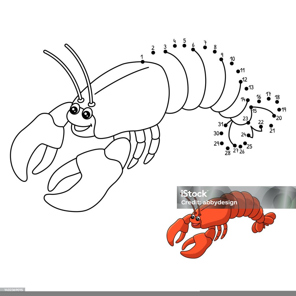Dot to dot lobster coloring page for kids stock illustration