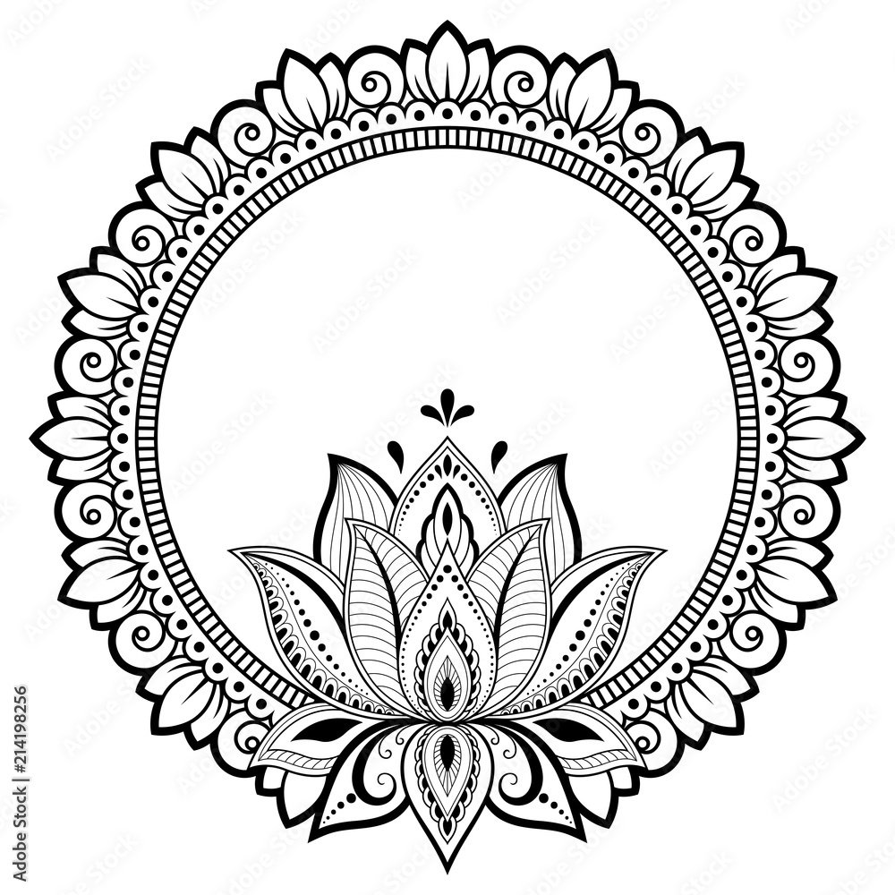 Circular pattern in form of mandala for henna mehndi tattoo decoration decorative frame with lotus flower ornament in ethnic oriental style coloring book page vector