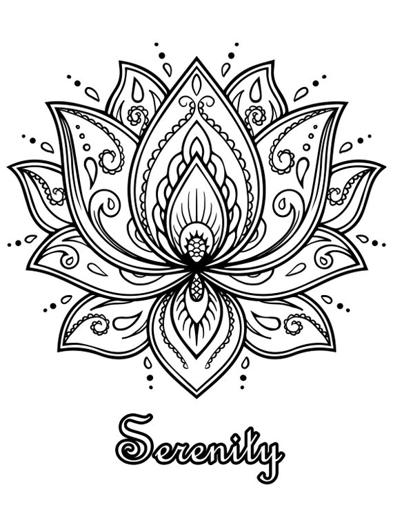 Printable serenity lotus flower waterlilies art digital download serene lotus mandala coloring page