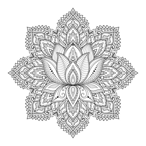 Circular pattern in form of mandala with lotus flower for henna mehndi tattoo decoration decorative ornament in ethnic oriental style outline doodle hand draw vector illustration stock illustration