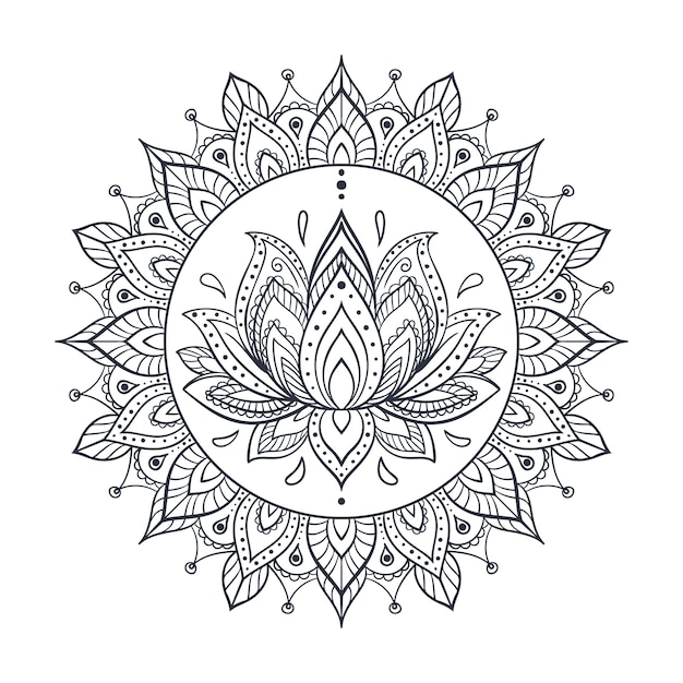Free vector hand drawn mandala lotus flower drawing