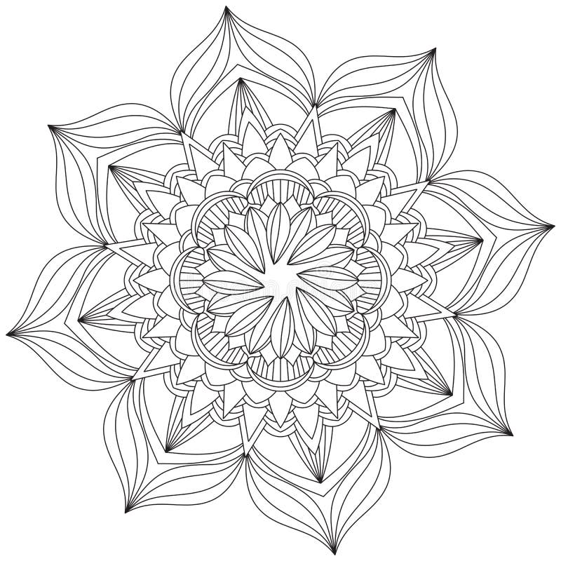 Flower floral lotus mandala design coloring leaves henna mehndi meditation tattoo decoration ethnic oriental book page stock vector