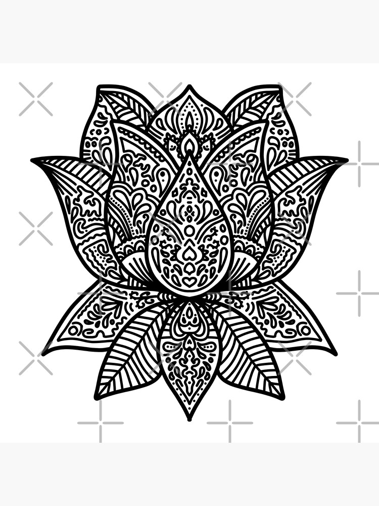 Black mandala lotus flower mandala art board print for sale by trajeado
