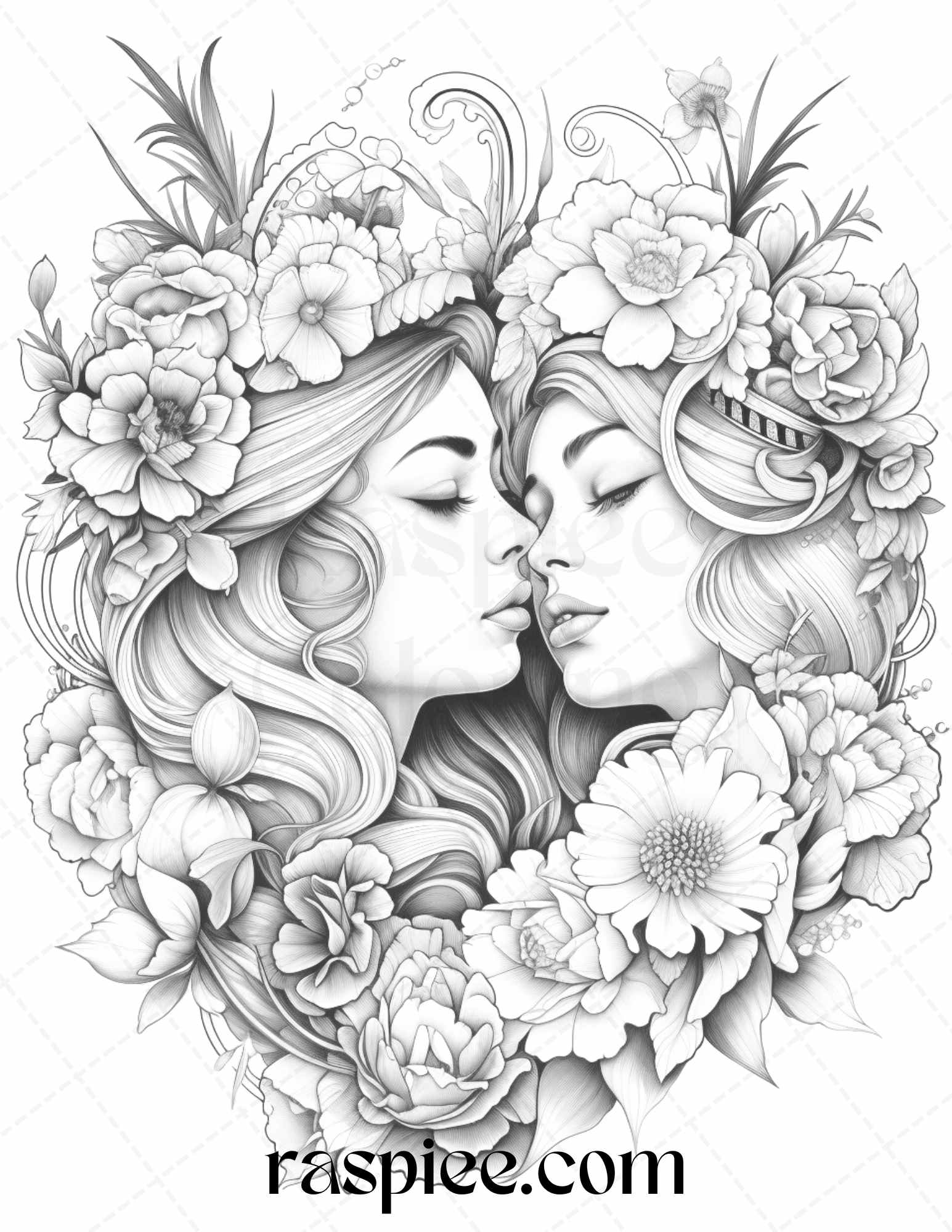 Romantic couple flowers grayscale coloring pages printable for adul â coloring