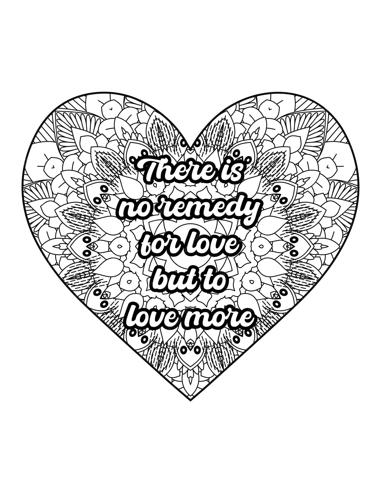 Premium vector romantic coloring page for adults motivational quotes inspirational quotes love quotes heart