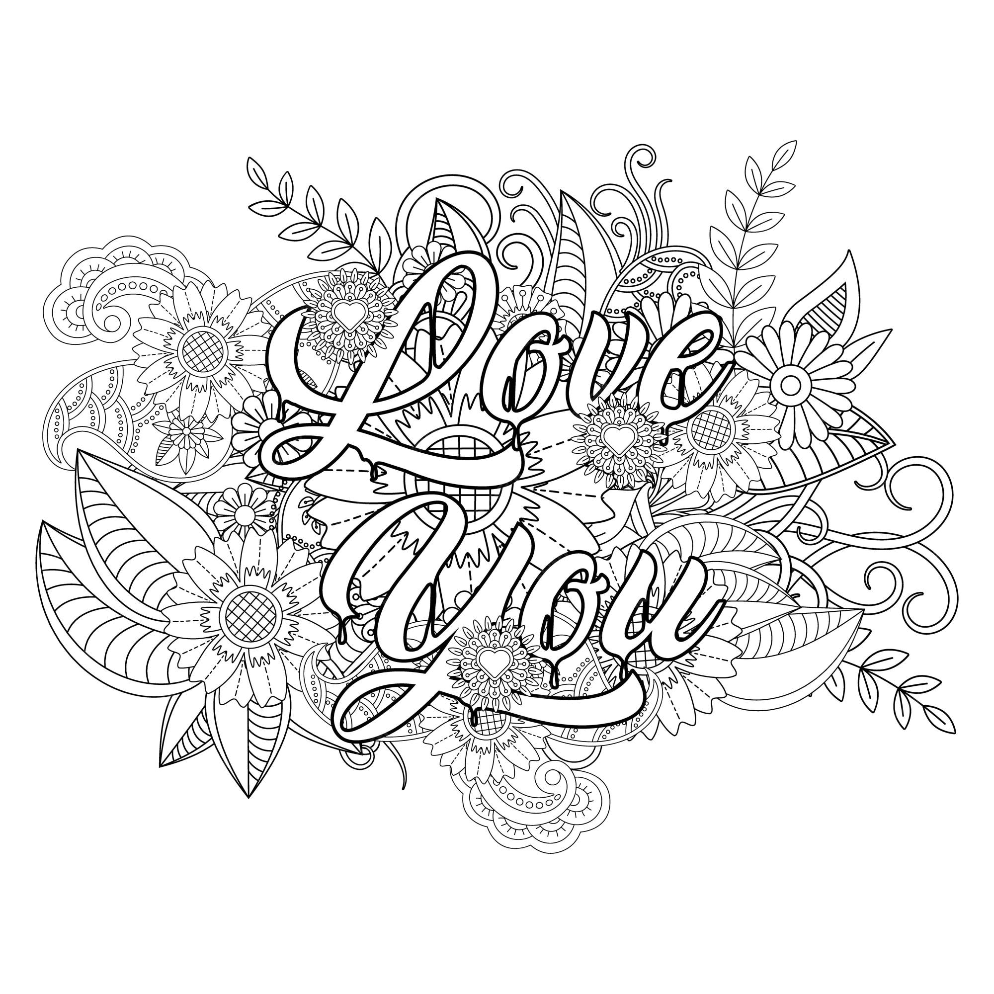 Premium vector best love word flower mandala coloring page