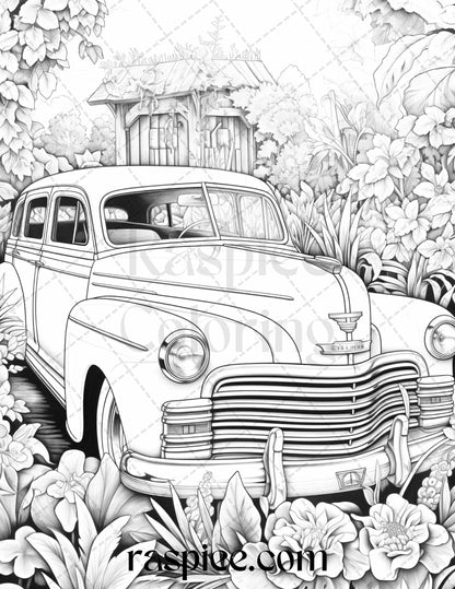 Vintage cars grayscale coloring pages printable for adults pdf fil â coloring