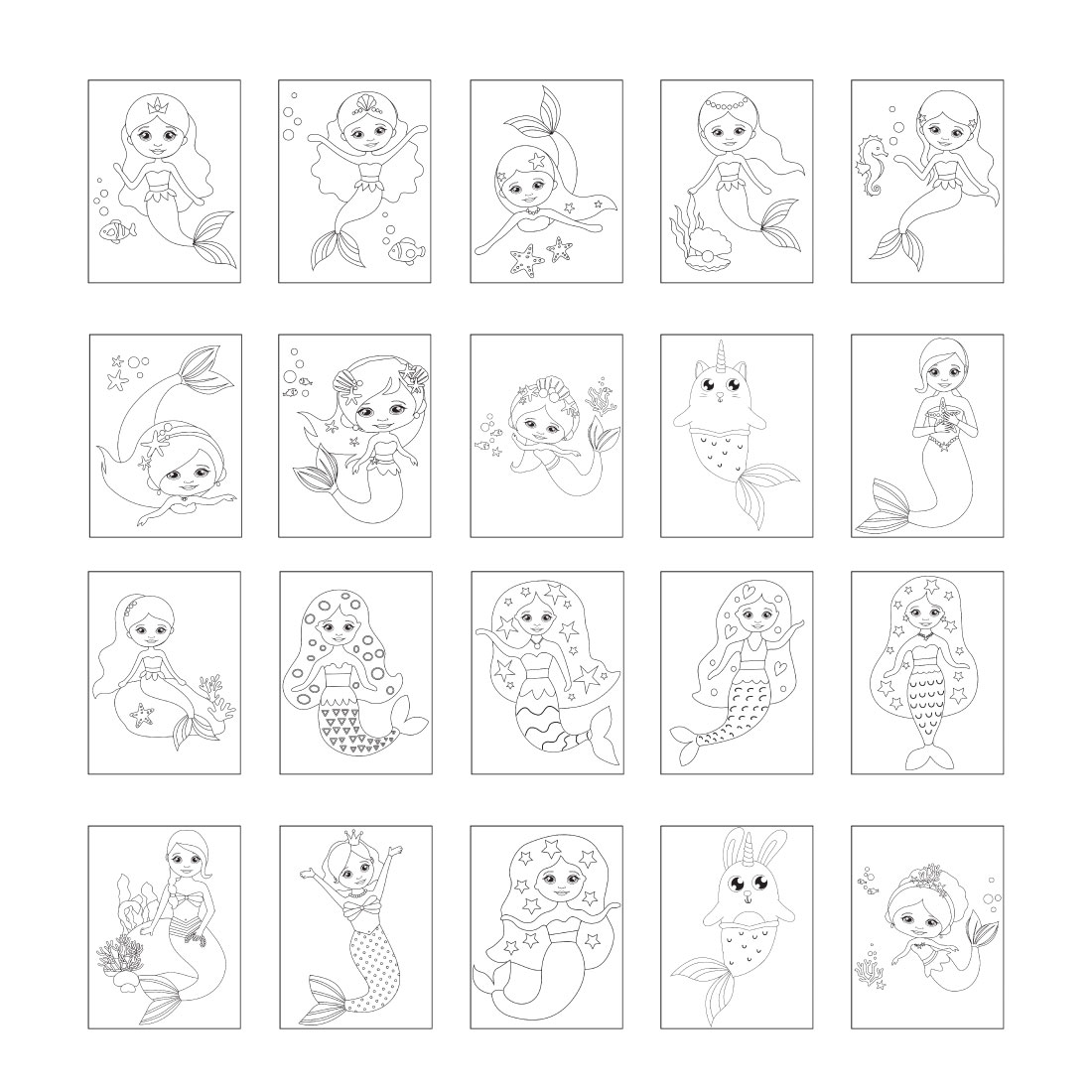 Mermaid coloring page template for baby
