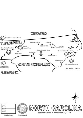 North carolina map coloring page free printable coloring pages