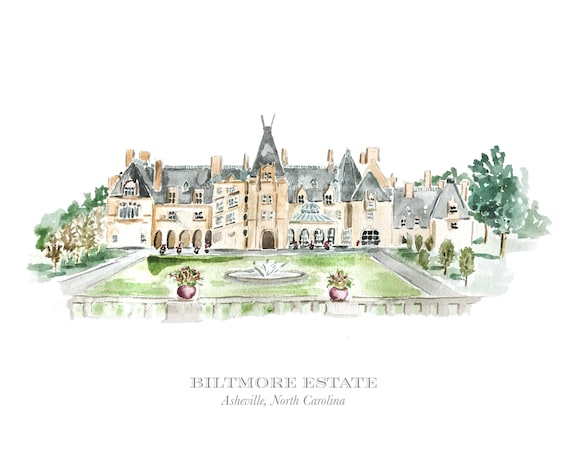 Biltmore estate watercolor asheville venue illustration venue watercolor biltmore wedding wedding asheville watercolor