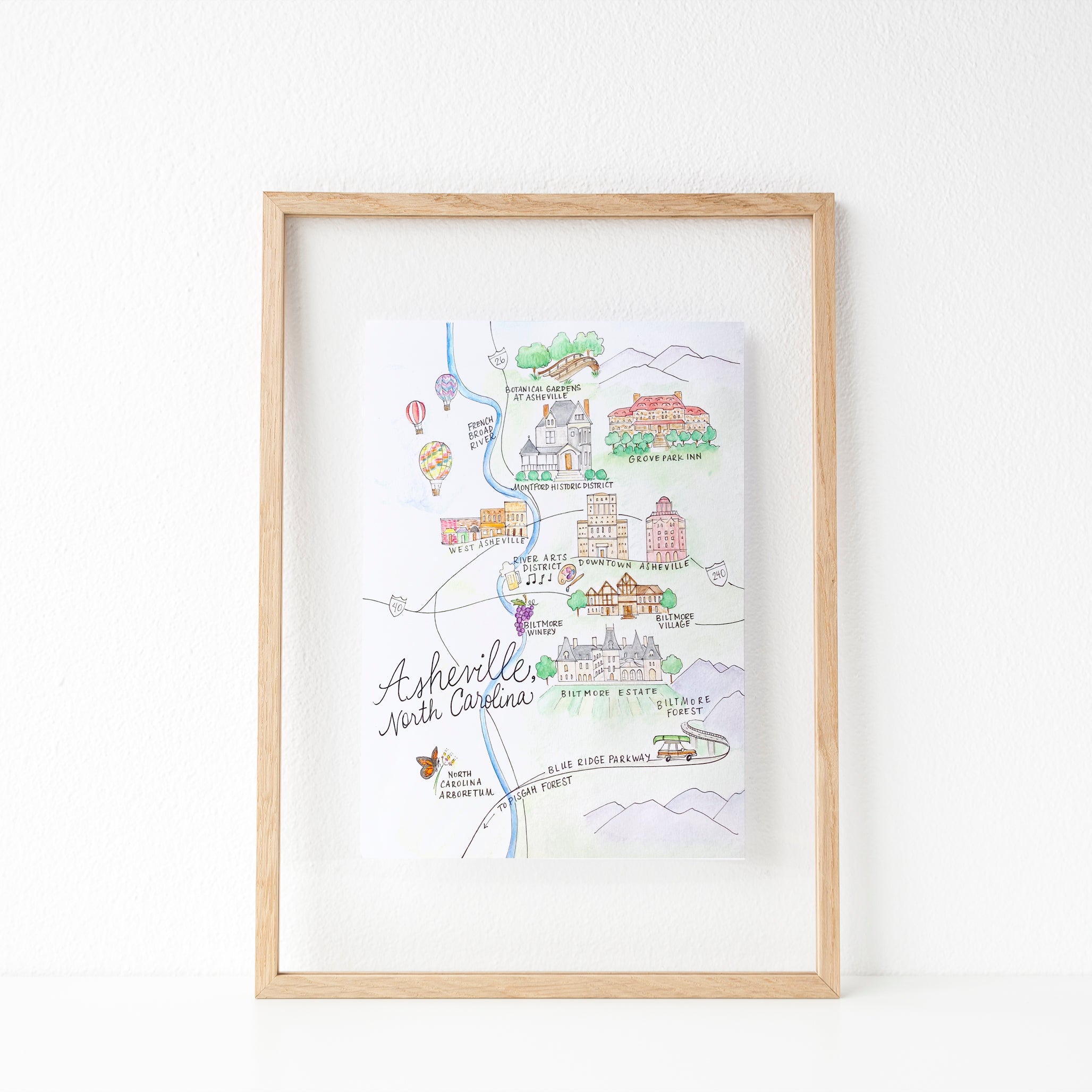 Asheville north carolina map art print