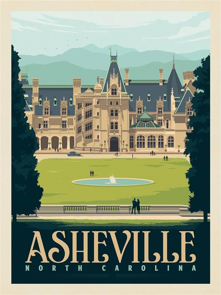 Wenka asheville nc biltmore estate poster vintage travel city posters canvas print retro popular cities poster for for wall art modern office room aesthetics unframedx inch posters prints