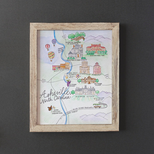 Asheville north carolina map art print