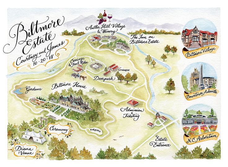 Biltmore estate watercolor map watercolor map watercolor wedding map custom watercolor