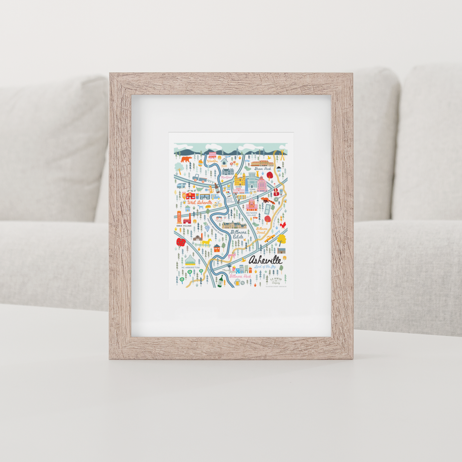Asheville nc city series map art print