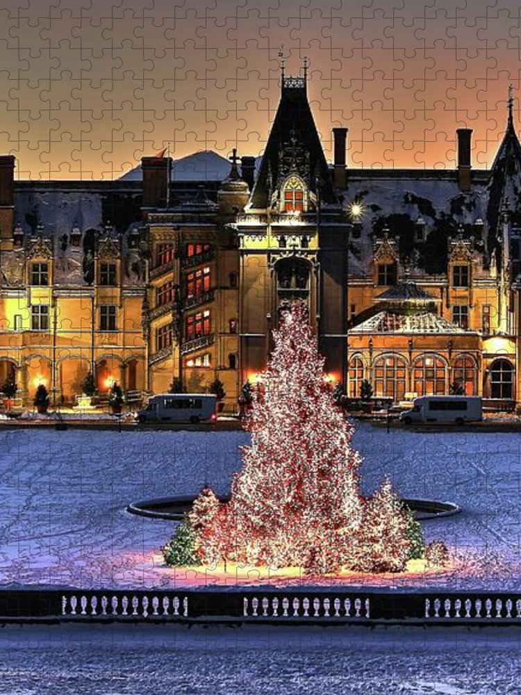 Biltmore christmas night all covered in snow jigsaw puzzle by carol montoya