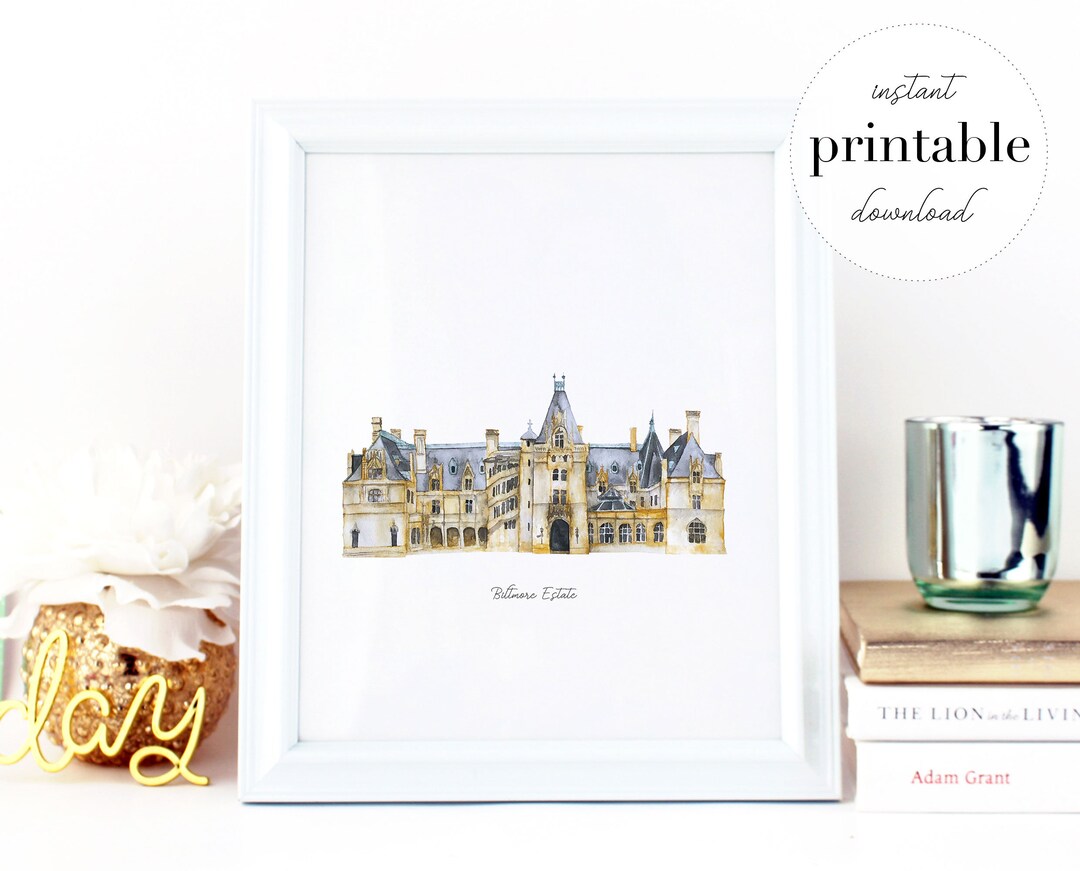 Biltmore estate printable illustration wall art print landmark kids room travel print watercolor drawing home decor north carolina download now