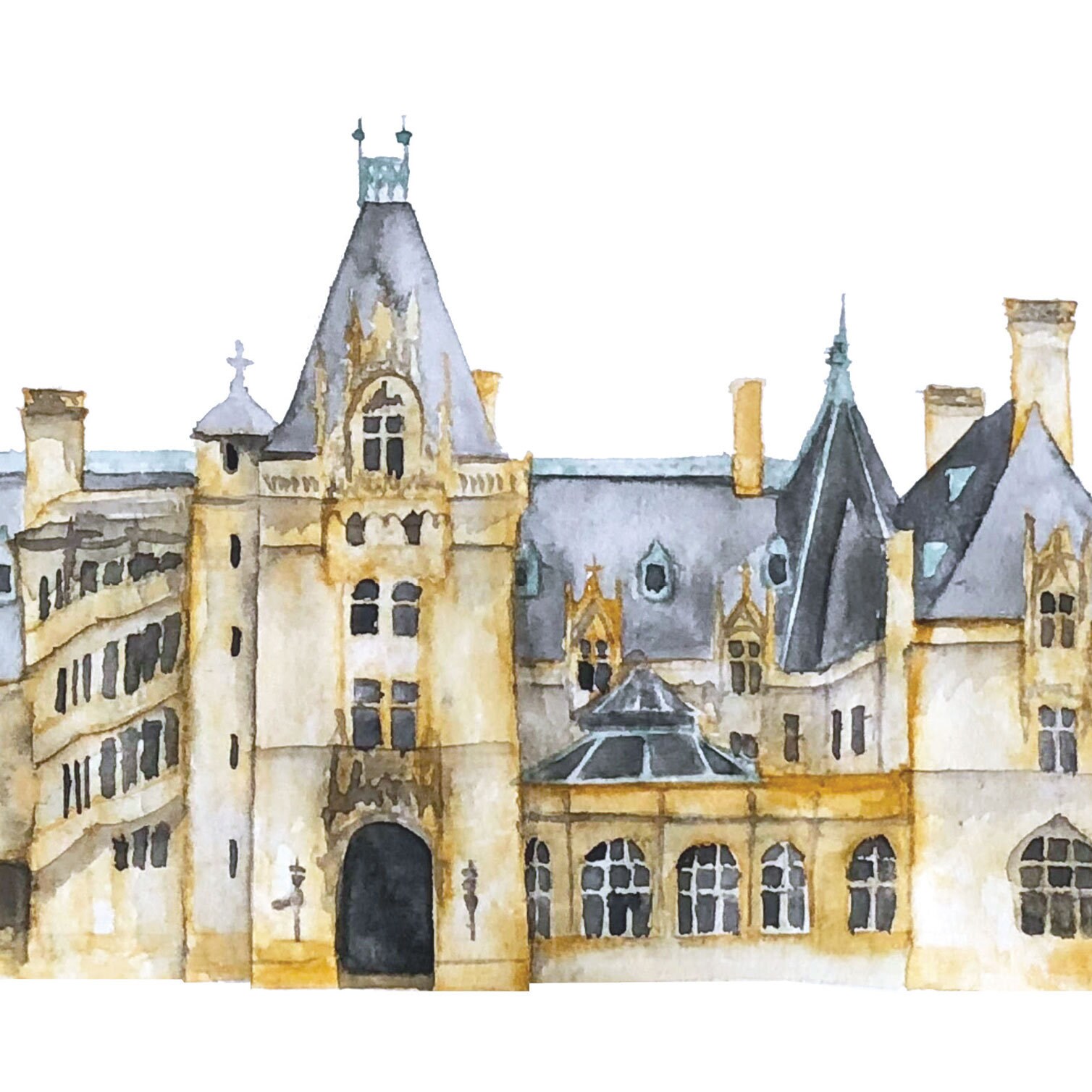 Biltmore estate printable illustration wall art print landmark kids room travel print watercolor drawing home decor north carolina download now