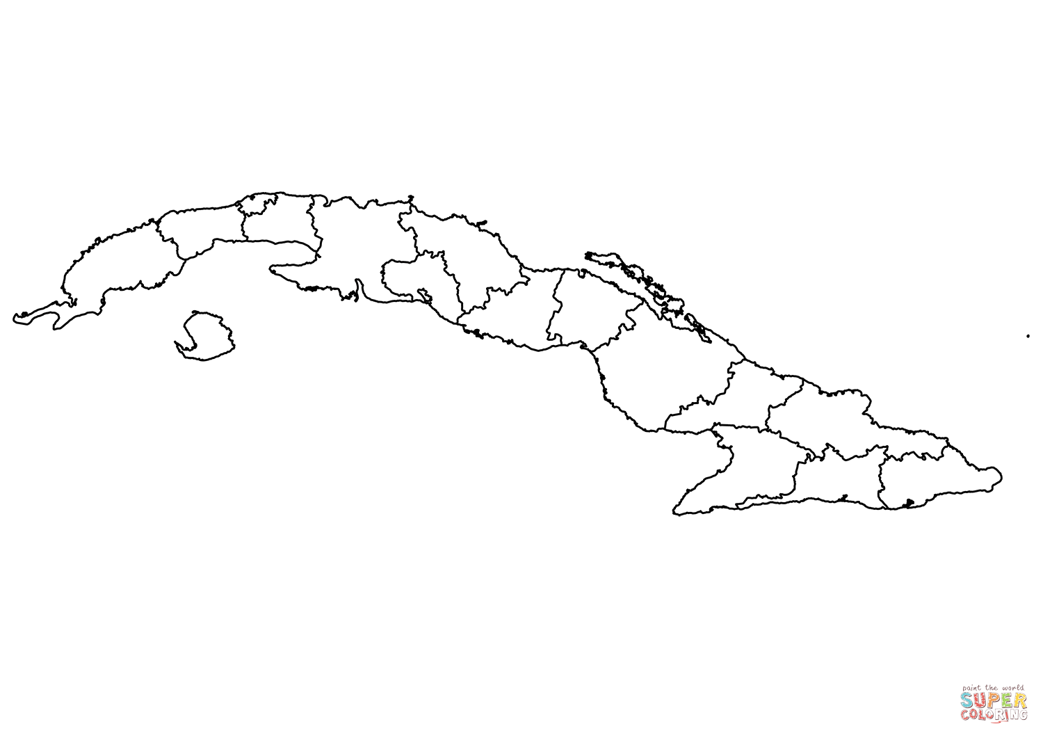 Outline map of cuba with regions coloring page free printable coloring pages