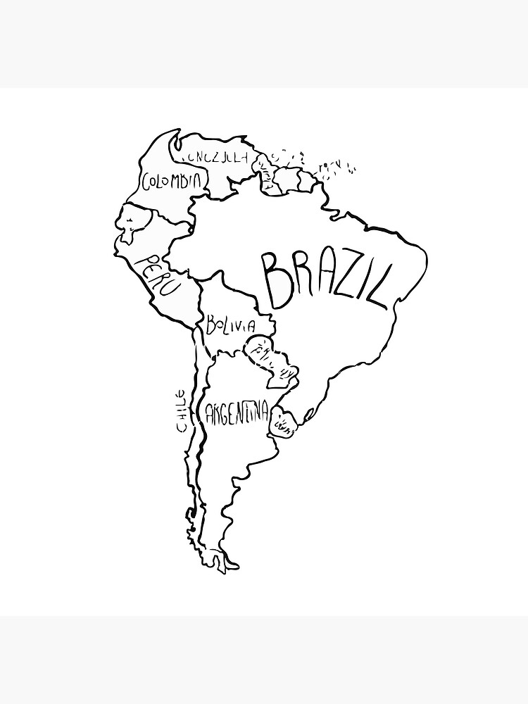 Map of the continent of south america art print by mounir ameur ali