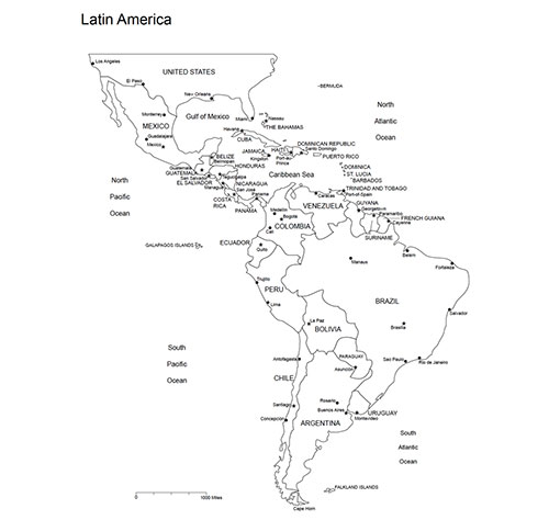 Latin america regional printable pdf and editable powerpoint map countries names