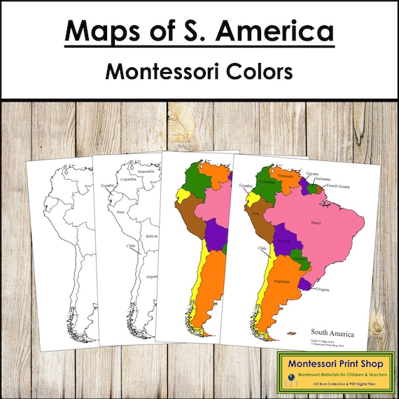 Maps of south america color blackline montessori