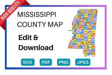 Mississippi county map editable printable state county maps