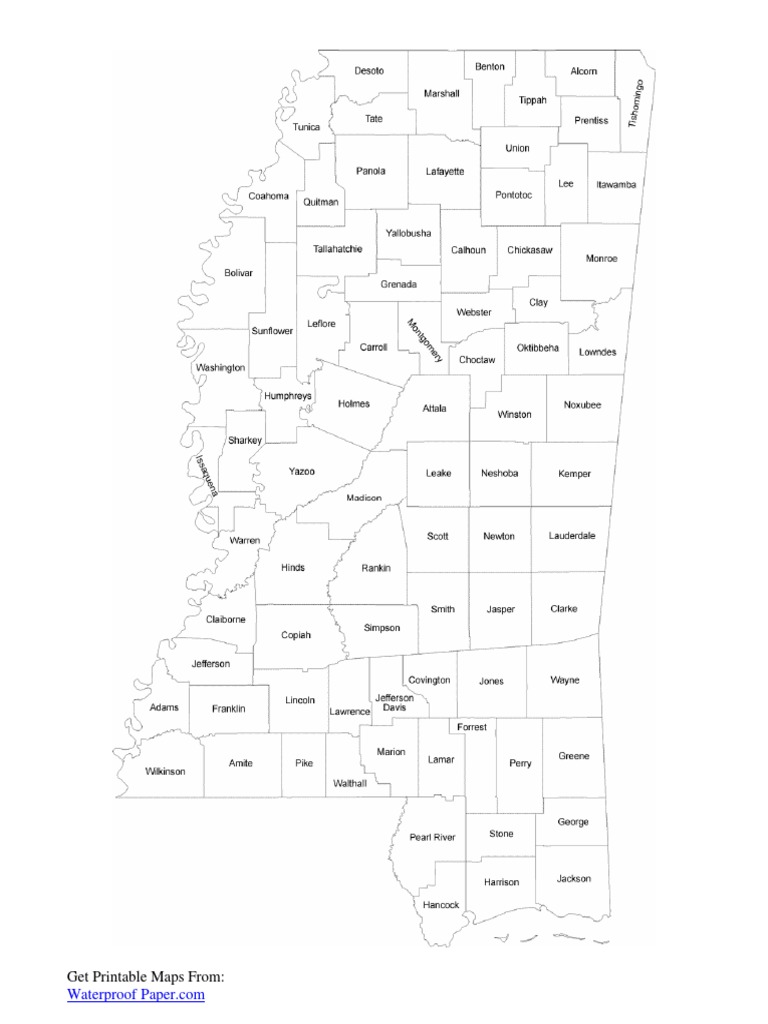Printable mississippi county map labeled pdf pdf