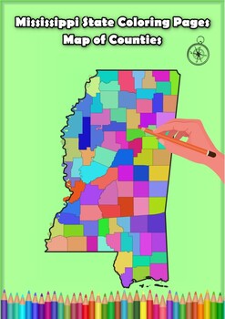 Mississippi state coloring pages map of counties highlighting rivers lakes citie