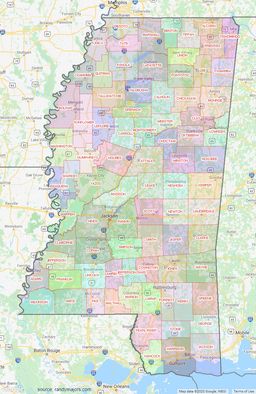 Mississippi county map â shown on google maps